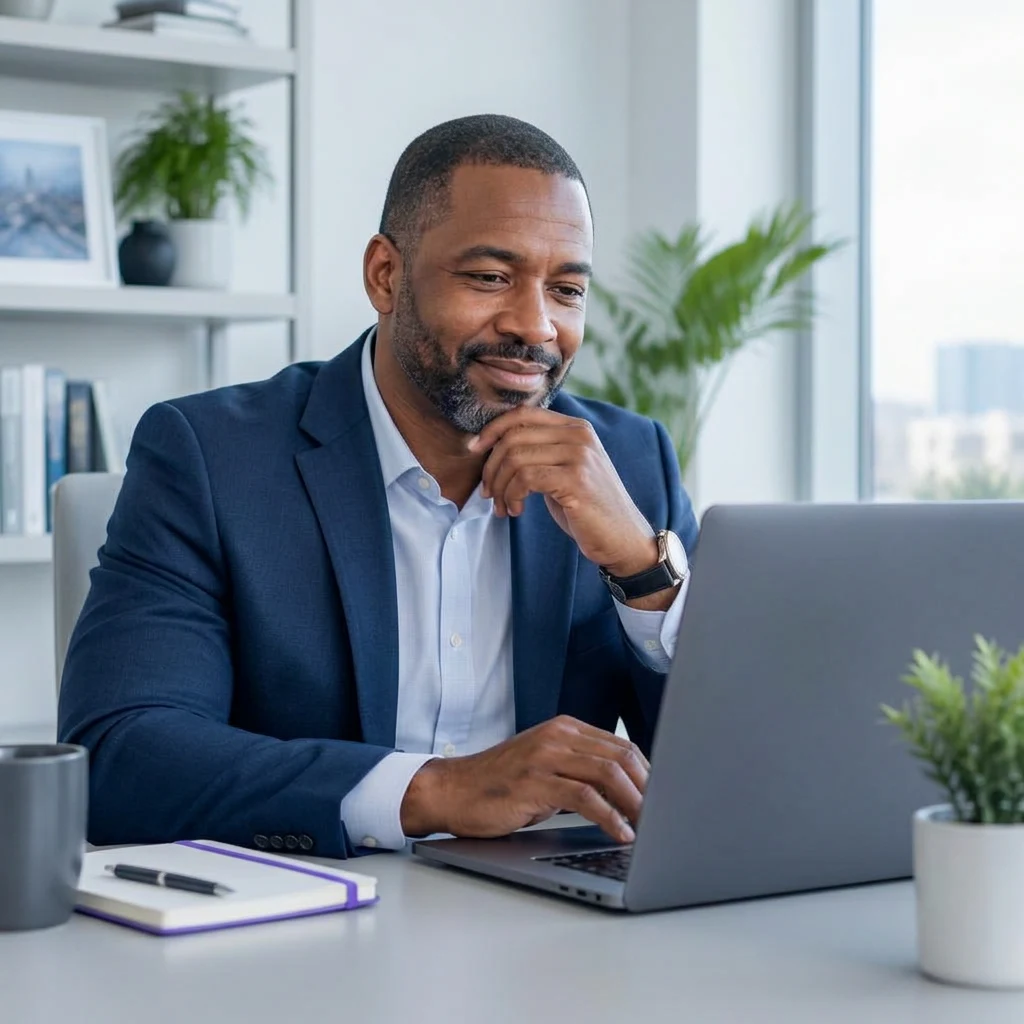 Business owner reviewing information on a laptop