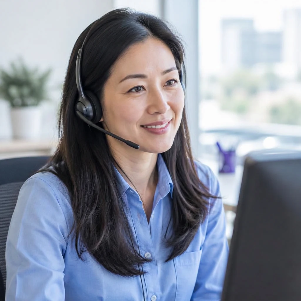 Customer service professional listening through a headset
